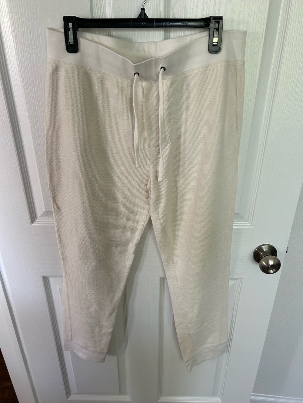 James Perse Cream Waffle-Knit Drawstring Sweatpants - Picture 1 of 5